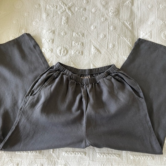 Flax Charcoal Gray Wide Leg Linen Pants - Picture 3 of 4